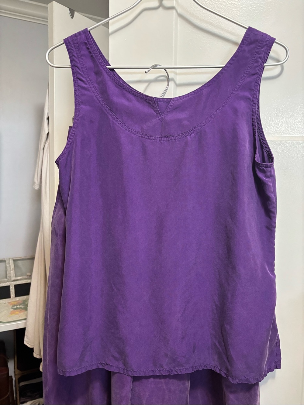 Purple Sleeveless 100% Silk Women's Tank Top & Pants